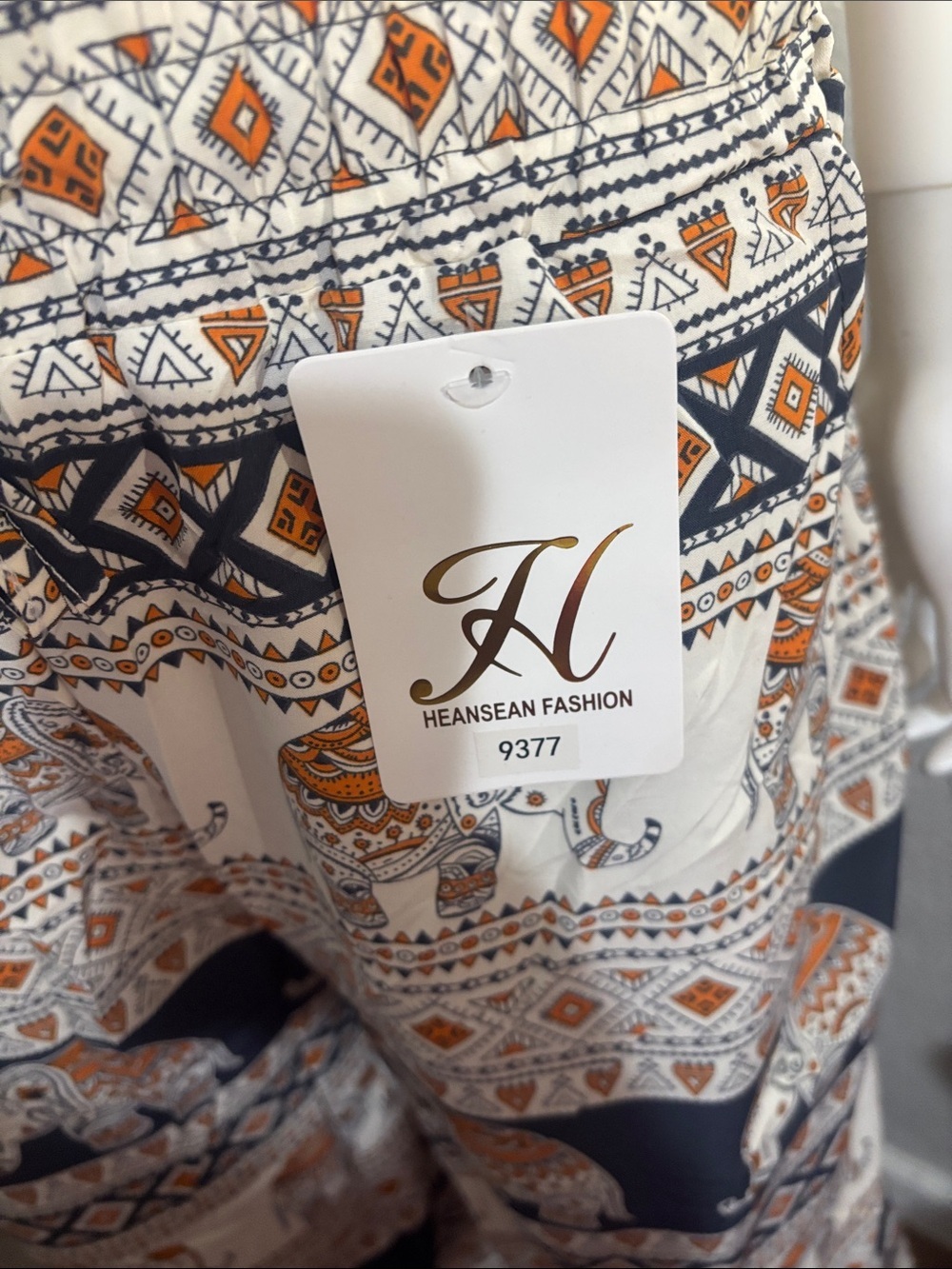 Women's Cream & Navy Elephant Print Wide-Leg Pants # 280 - Picture 6 of 7
